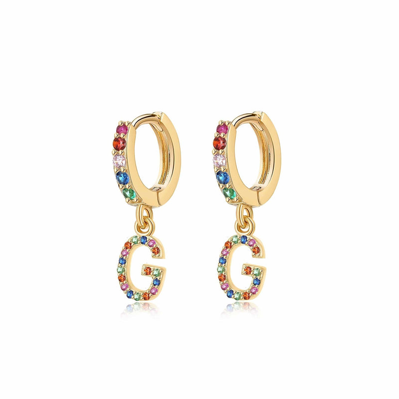 "Rainbow Initial Hoops" Earrings - SophiaJewels