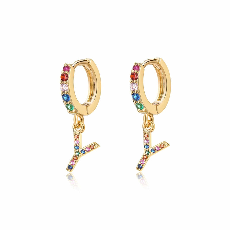 "Rainbow Initial Hoops" Earrings - SophiaJewels