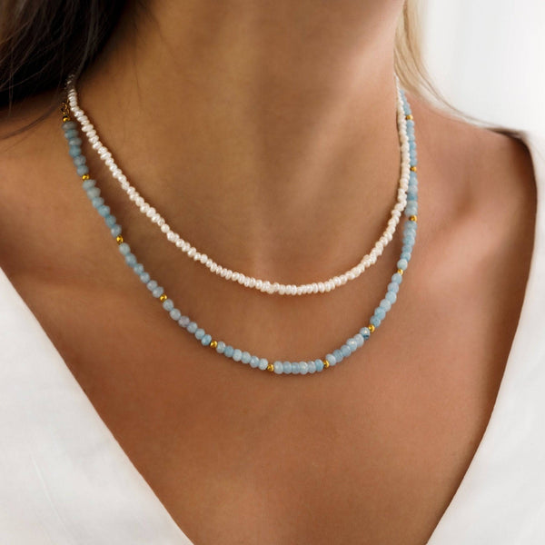 "Baby Blue Summer" Necklace ~ Gold - SophiaJewels